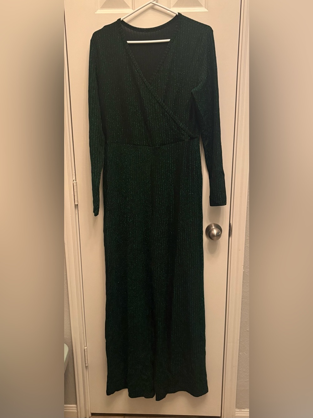 Elegant Green Long Sleeve Metallic Knit pantsuit XL